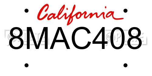 8MAC408 California License Plate