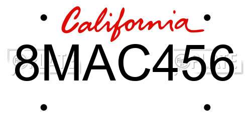 8MAC456 California License Plate