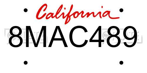 8MAC489 California License Plate