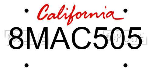8MAC505 California License Plate