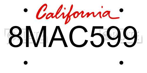8MAC599 California License Plate