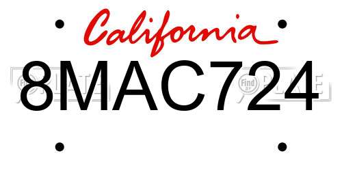 8MAC724 California License Plate