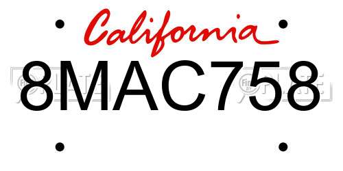 8MAC758 California License Plate