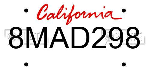 8MAD298 California License Plate
