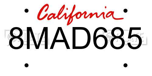 8MAD685 California License Plate