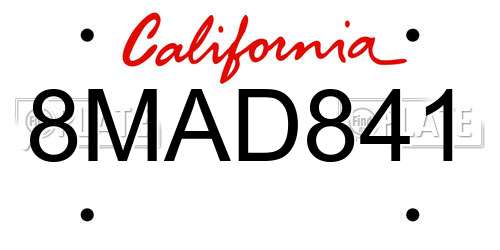 8MAD841 California License Plate