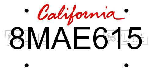8MAE615 California License Plate