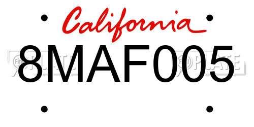 8MAF005 California License Plate