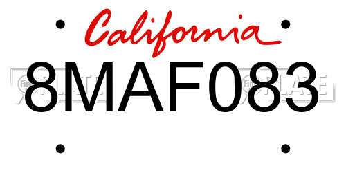 8MAF083 California License Plate