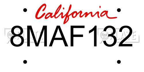 8MAF132 California License Plate