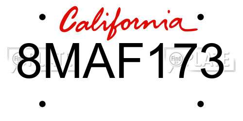 8MAF173 California License Plate
