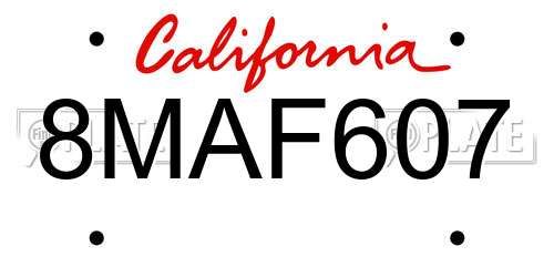 8MAF607 California License Plate
