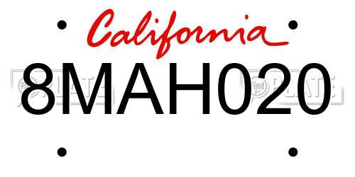 8MAH020 California License Plate