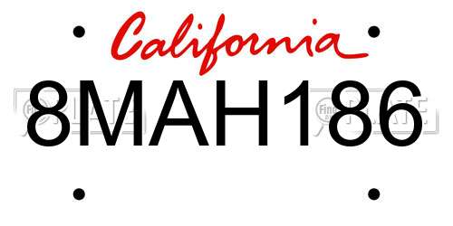 8MAH186 California License Plate
