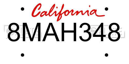 8MAH348 California License Plate