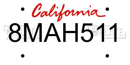 8MAH511 California License Plate