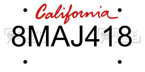 8MAJ418 California License Plate