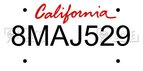 8MAJ529 California License Plate