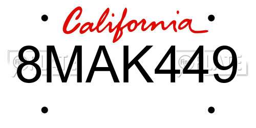 8MAK449 California License Plate