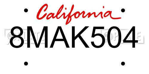 8MAK504 California License Plate