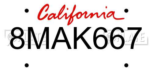8MAK667 California License Plate