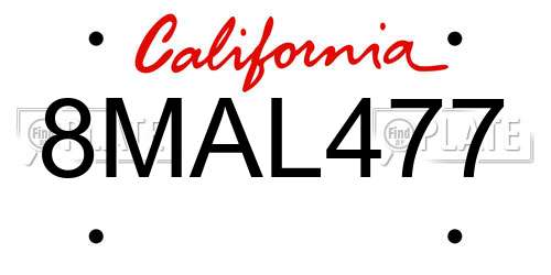 8MAL477 California License Plate