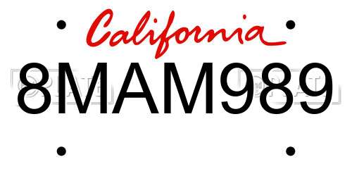 8MAM989 California License Plate