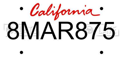 8MAR875 California License Plate