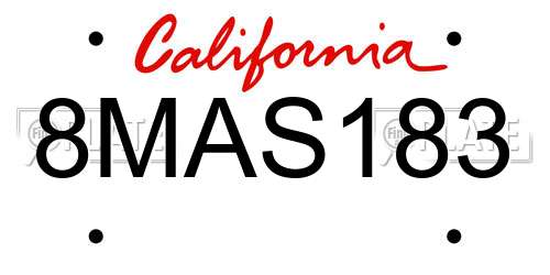 8MAS183 California License Plate