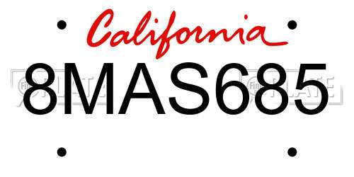 8MAS685 California License Plate