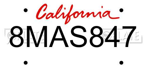 8MAS847 California License Plate