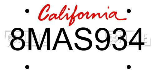 8MAS934 California License Plate