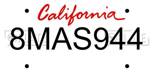 8MAS944 California License Plate