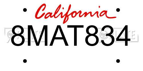 8MAT834 California License Plate