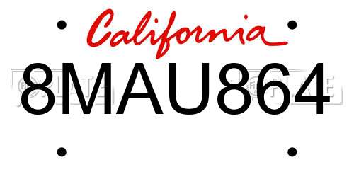 8MAU864 California License Plate