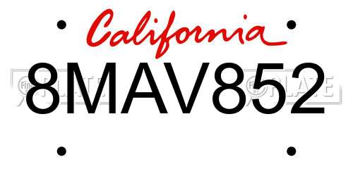 8MAV852 California License Plate