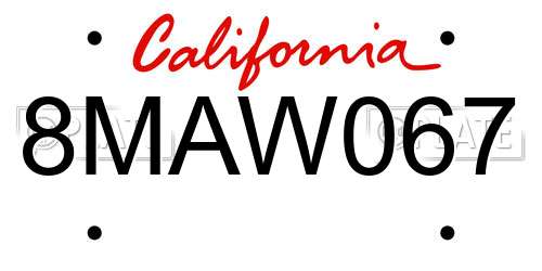 8MAW067 California License Plate