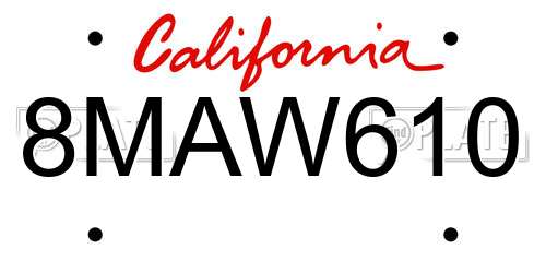 8MAW610 California License Plate