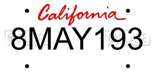 8MAY193 California License Plate