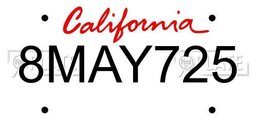 8MAY725 California License Plate