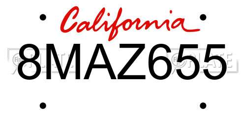 8MAZ655 California License Plate