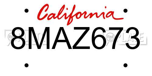 8MAZ673 California License Plate