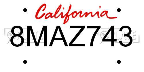 8MAZ743 California License Plate