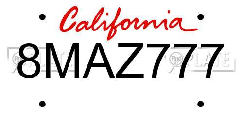 8MAZ777 California License Plate