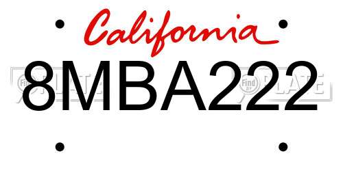 8MBA222 California License Plate
