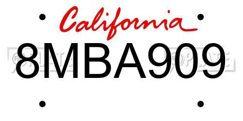 8MBA909 California License Plate