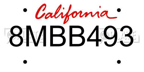 8MBB493 California License Plate