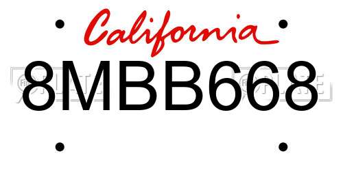 8MBB668 California License Plate