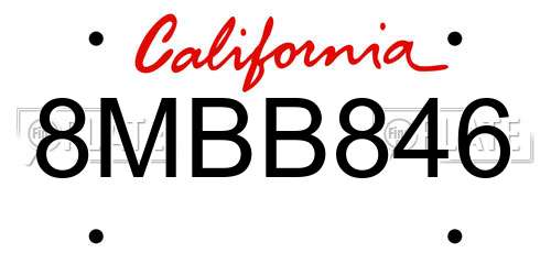 8MBB846 California License Plate