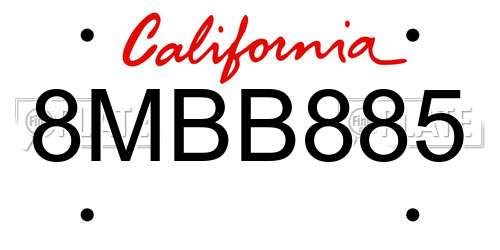 8MBB885 California License Plate